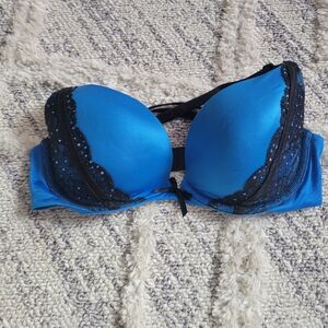 Victoria's Secret Vibrant Blue Bra with Black Lace